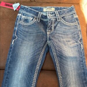 Rock & Roll Cowgirl Kids Blue Jeans with White Stitching